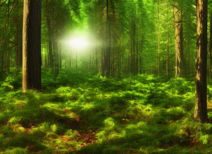 Hypnos online, i Östersund och Åre, grön skog med starkt ljus