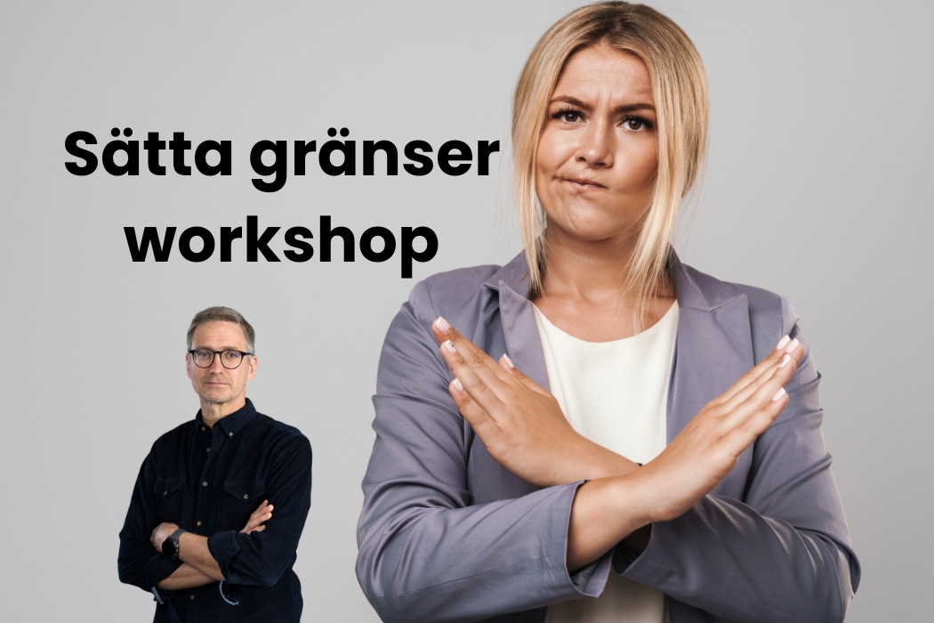 Bild av kvinna med korsade armar som säter stopp och Jonas liten bredvid
